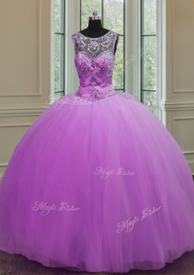 Purple Sweet 16 Quinceanera Dress Military Ball and Sweet 16 and Quinceanera and For with Beading Halter Top Sleeveless Lace Up
