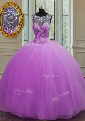 Purple Sweet 16 Quinceanera Dress Military Ball and Sweet 16 and Quinceanera and For with Beading Halter Top Sleeveless Lace Up
