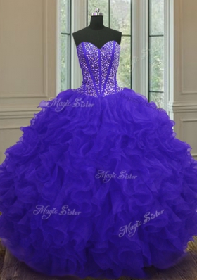 Sleeveless Beading and Ruffles Zipper Quinceanera Gown