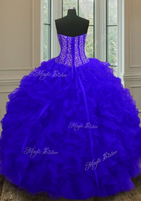 Sleeveless Beading and Ruffles Zipper Quinceanera Gown