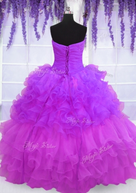 Sleeveless Floor Length Beading and Ruffled Layers and Pick Ups Lace Up Sweet 16 Dress