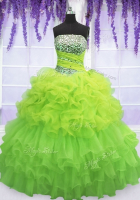 Sleeveless Floor Length Beading and Ruffled Layers and Pick Ups Lace Up Sweet 16 Dress