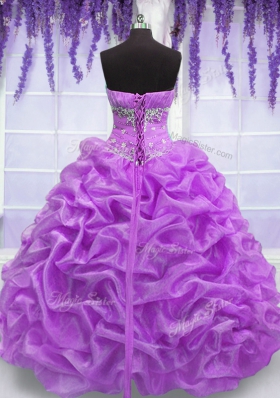 Strapless Sleeveless Sweet 16 Quinceanera Dress Floor Length Beading Lilac Organza