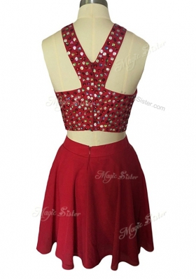 Wine Red Scoop Neckline Beading Sleeveless Zipper