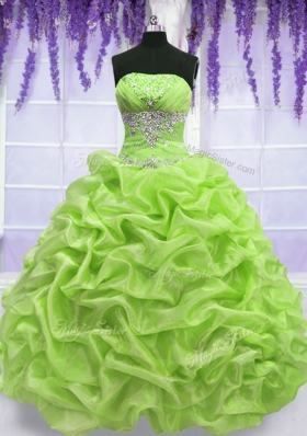 Yellow Green Sleeveless Floor Length Beading and Pick Ups Lace Up 15th Birthday Dress