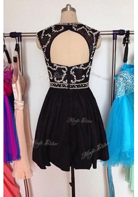 Admirable Scoop Mini Length Zipper Prom Evening Gown Black and In for Prom and Party with Beading