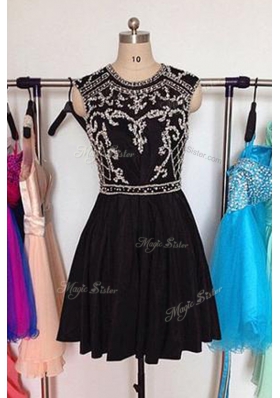 Admirable Scoop Mini Length Zipper Prom Evening Gown Black and In for Prom and Party with Beading