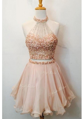 Amazing Blue Prom Dresses Prom and Party and For with Beading Halter Top Sleeveless Zipper