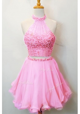 Amazing Blue Prom Dresses Prom and Party and For with Beading Halter Top Sleeveless Zipper