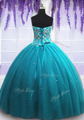 Attractive Tulle Sleeveless Floor Length Sweet 16 Quinceanera Dress and Beading