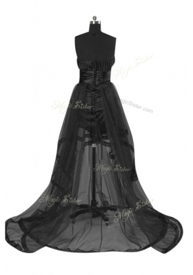 Black Sleeveless High Low Sashes|ribbons Zipper Prom Dress