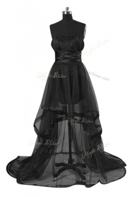 Black Sleeveless High Low Sashes|ribbons Zipper Prom Dress