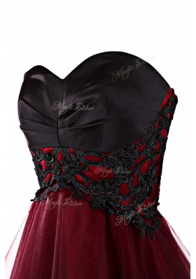 Burgundy Sweetheart Neckline Appliques Prom Gown Sleeveless Lace Up