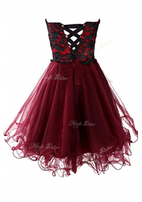 Burgundy Sweetheart Neckline Appliques Prom Gown Sleeveless Lace Up