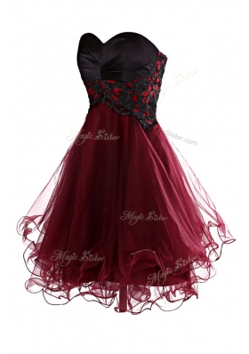 Burgundy Sweetheart Neckline Appliques Prom Gown Sleeveless Lace Up
