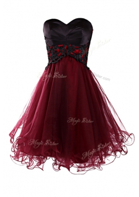 Burgundy Sweetheart Neckline Appliques Prom Gown Sleeveless Lace Up