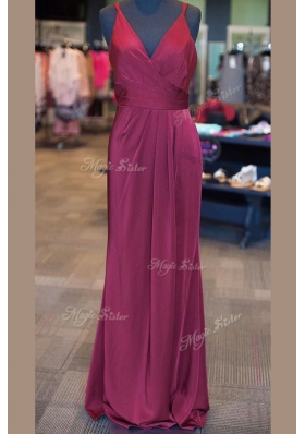 Burgundy Zipper Prom Party Dress Ruching and Pleated Sleeveless Floor Length