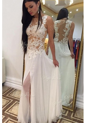 Chic Floor Length Zipper Evening Dress White and In for Prom and Party with Beading and Lace
