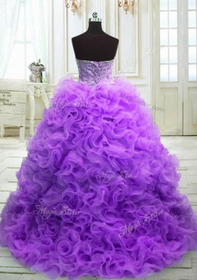 Chic Purple Sweetheart Neckline Beading and Ruffles Quinceanera Dresses Sleeveless Lace Up