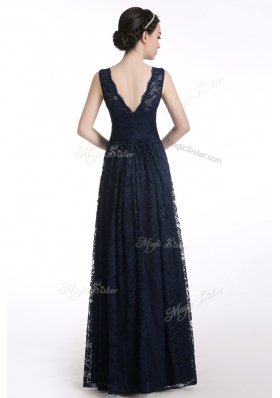 Customized Floor Length Black Dress for Prom V-neck Sleeveless Zipper