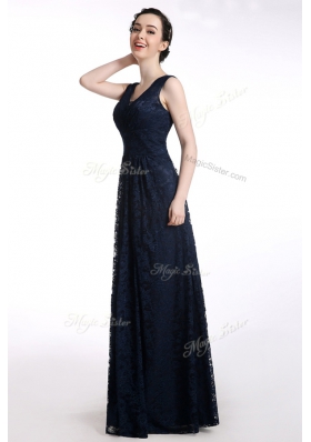 Customized Floor Length Black Dress for Prom V-neck Sleeveless Zipper