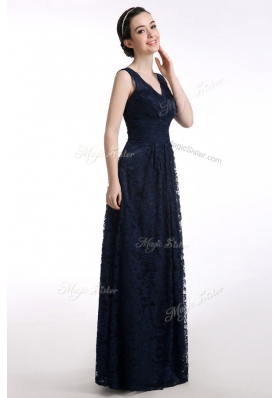 Customized Floor Length Black Dress for Prom V-neck Sleeveless Zipper