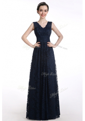Customized Floor Length Black Dress for Prom V-neck Sleeveless Zipper