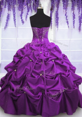 Decent Purple Lace Up Sweetheart Appliques and Pick Ups Quinceanera Dress Taffeta Sleeveless