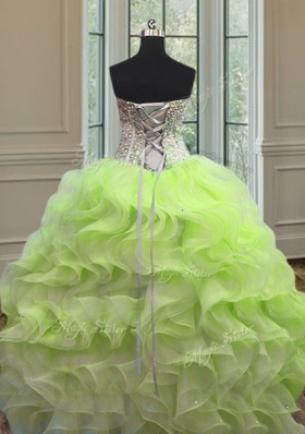 Edgy Yellow Green Sleeveless Floor Length Beading and Ruffles Lace Up Quinceanera Dresses