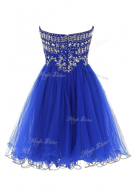 Exquisite Royal Blue A-line Tulle Sweetheart Sleeveless Beading Mini Length Zipper
