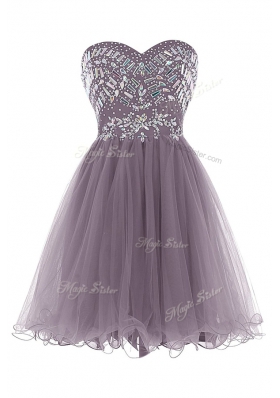 Exquisite Royal Blue A-line Tulle Sweetheart Sleeveless Beading Mini Length Zipper