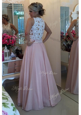 Fashionable Pink Prom Evening Gown Prom and Party and For with Lace Scoop Sleeveless Side Zipper