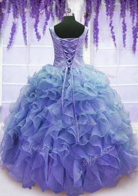 Fine Purple V-neck Lace Up Beading and Embroidery and Ruffles Sweet 16 Dresses Sleeveless