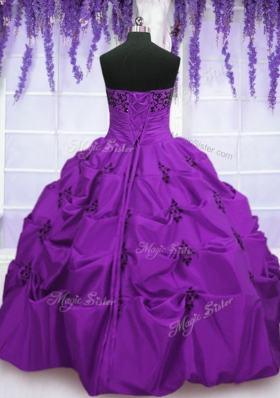 Glittering Floor Length Lace Up Sweet 16 Dresses Eggplant Purple and In for Military Ball and Sweet 16 and Quinceanera with Embroidery and Pick Ups