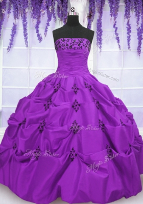 Glittering Floor Length Lace Up Sweet 16 Dresses Eggplant Purple and In for Military Ball and Sweet 16 and Quinceanera with Embroidery and Pick Ups