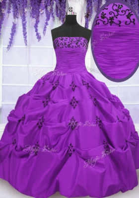 Glittering Floor Length Lace Up Sweet 16 Dresses Eggplant Purple and In for Military Ball and Sweet 16 and Quinceanera with Embroidery and Pick Ups