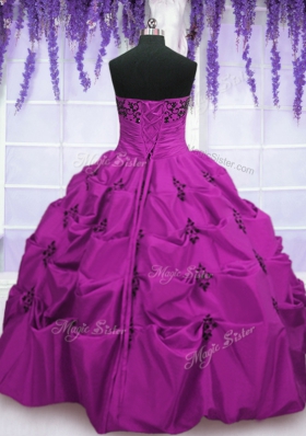 Gorgeous Fuchsia Strapless Neckline Embroidery and Pick Ups Ball Gown Prom Dress Sleeveless Lace Up