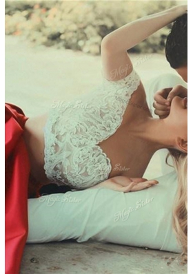 High End Red Prom Dress Prom and Party and For with Lace Off The Shoulder Short Sleeves Zipper