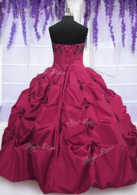 Hot Pink Strapless Neckline Embroidery and Pick Ups Quinceanera Dresses Sleeveless Lace Up