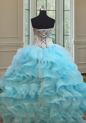 Hot Selling Sweetheart Sleeveless Lace Up Quince Ball Gowns Baby Blue Organza