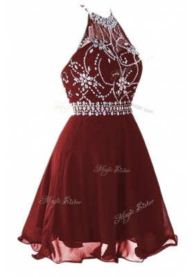 Knee Length A-line Sleeveless Burgundy Prom Dress Backless