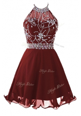 Knee Length A-line Sleeveless Burgundy Prom Dress Backless