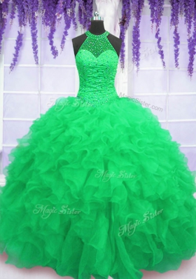 Nice Organza Sleeveless Floor Length Quinceanera Dresses and Beading and Ruffles