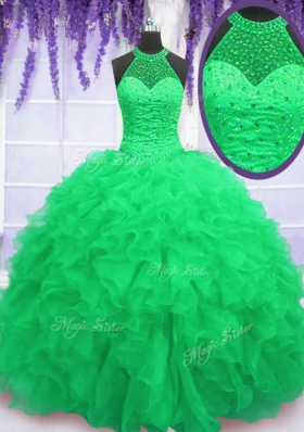 Nice Organza Sleeveless Floor Length Quinceanera Dresses and Beading and Ruffles