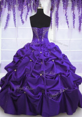 Nice Purple Lace Up Sweet 16 Dresses Beading and Pick Ups Sleeveless Floor Length