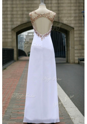 Scoop White Sleeveless Chiffon Backless Dress for Prom for Prom and Party