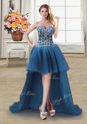 Suitable Four Piece Teal Sleeveless Tulle Lace Up Quinceanera Gown for Military Ball and Sweet 16 and Quinceanera