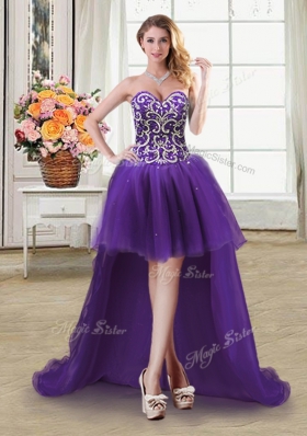 Superior Four Piece Purple Tulle Lace Up Sweet 16 Quinceanera Dress Sleeveless Floor Length Beading