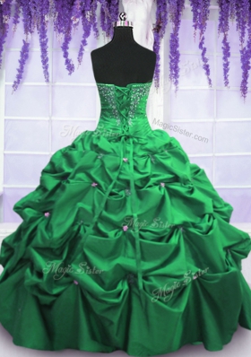 Sweet Floor Length Lace Up Quinceanera Dresses Green and In for Military Ball and Sweet 16 and Quinceanera with Beading and Pick Ups