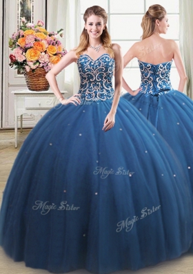 Teal Sweetheart Neckline Beading Ball Gown Prom Dress Sleeveless Lace Up